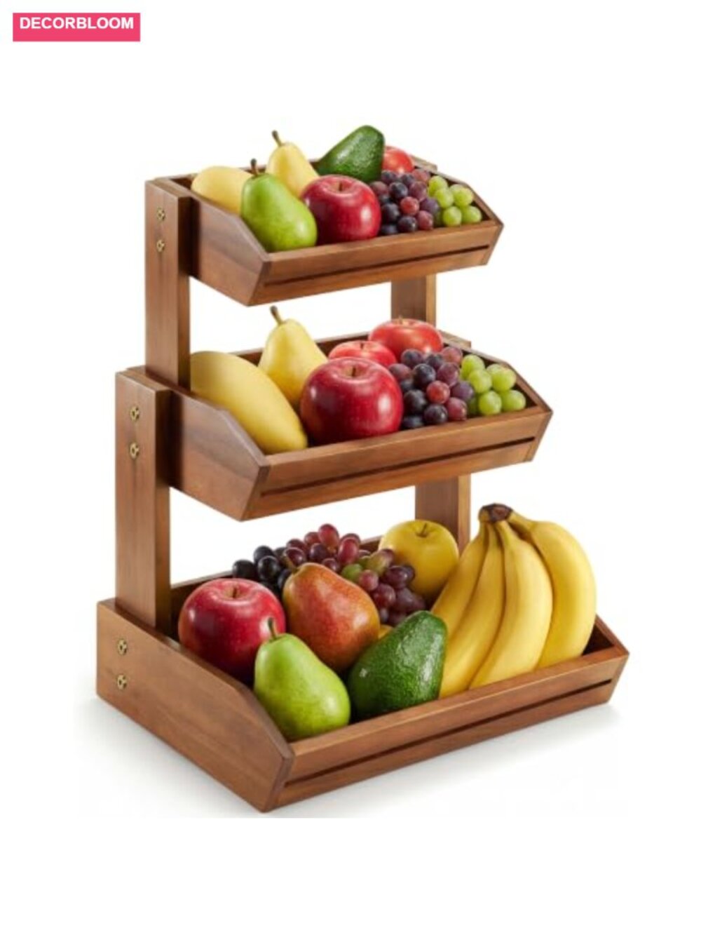 3-Tier Acacia Wood Fruit Basket Stand for Kitchen Counter